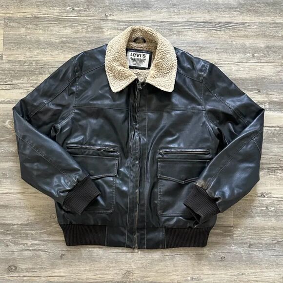 Vintage Levi's Flight Leather Bomber Sherpa Lined Size Large / XL - Picture 1 of 6